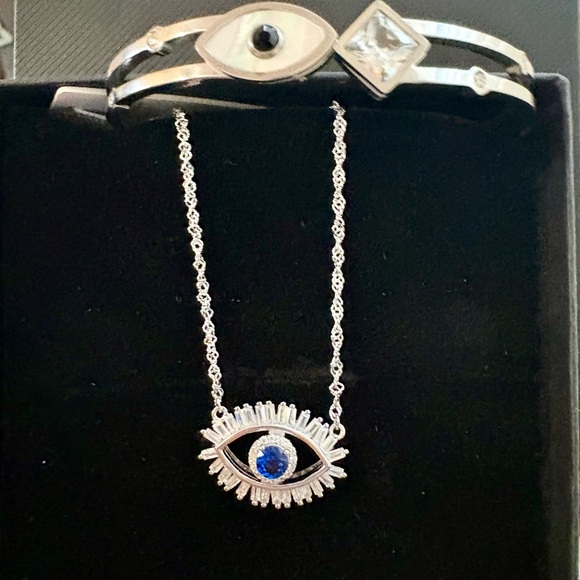 Evil Eye Necklace and hinged bracelet set - Picture 2 of 8